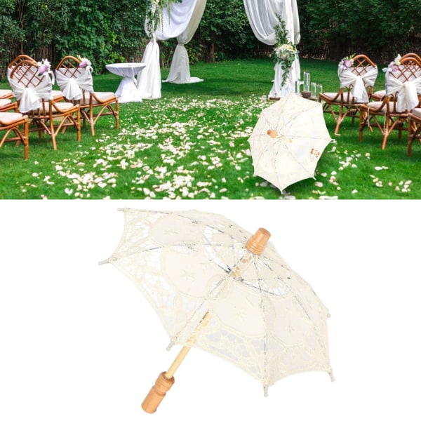 Spetsparaply Parasoll Vintage Bröllopsbröllopsparaply för fotokostym FesttillbehörS Beige
