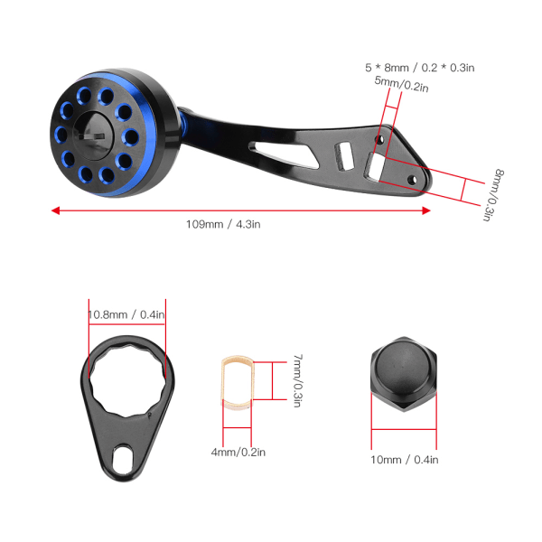 CNC-knap til fiskehjulshåndtag med tilbehør til reservedele (sort+blå)