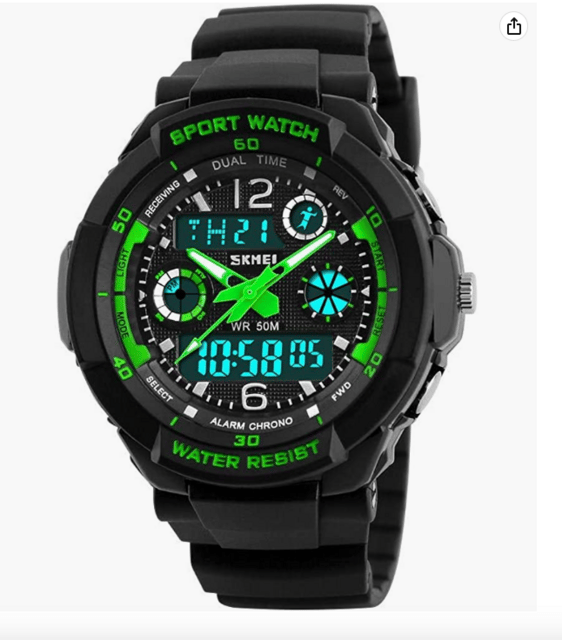 LED vattentät digital watch för barn Mörksvart Analog+Digital