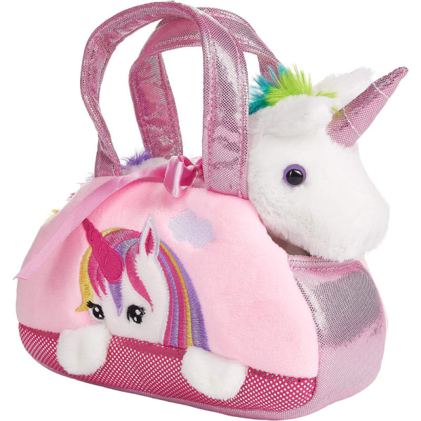 Rainbow Plush Unicorn i handväska - 20 cm - Plyschleksak i väska - Mjuk kram - Rosa