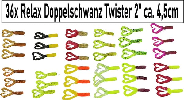 Perch Trout Bait Rubberized - Relax Double Tail Twister Set (Perch Trout Box)