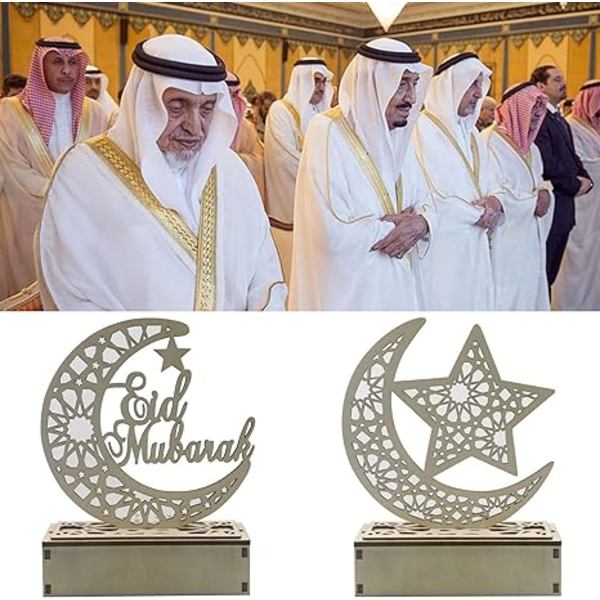 Trä LED-lampa Ramadan dekoration Crescent måne stjärna ljus muslimsk islam