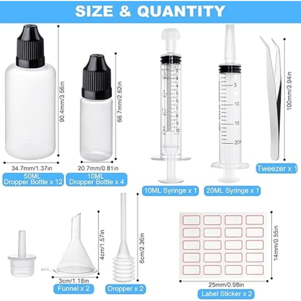 25 pieces dropper bottles, liquid bottles, 50 ml dropper bottle, squeeze bottle