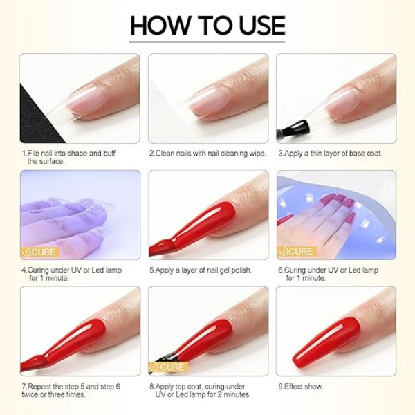 Nagelgelset Lack Semipermanent 10st * 10ml, 36W LED/UV Nagellampa Komplett