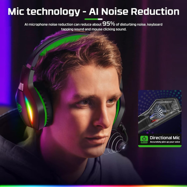 FC100 Spelheadset för PS4/PS5/PC/Xbox/Switch, Xbox-headset med RGB-belysning