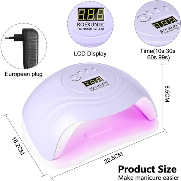 UV LED-lampa för naglar, 168W Nageltork Gel Nagellack, Bärbar USB laddning