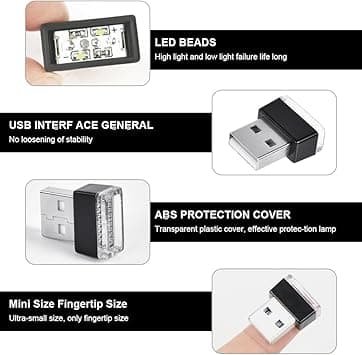USB Car Ambient Lighting - 6pcs Monochrome LED Interior Atmospher