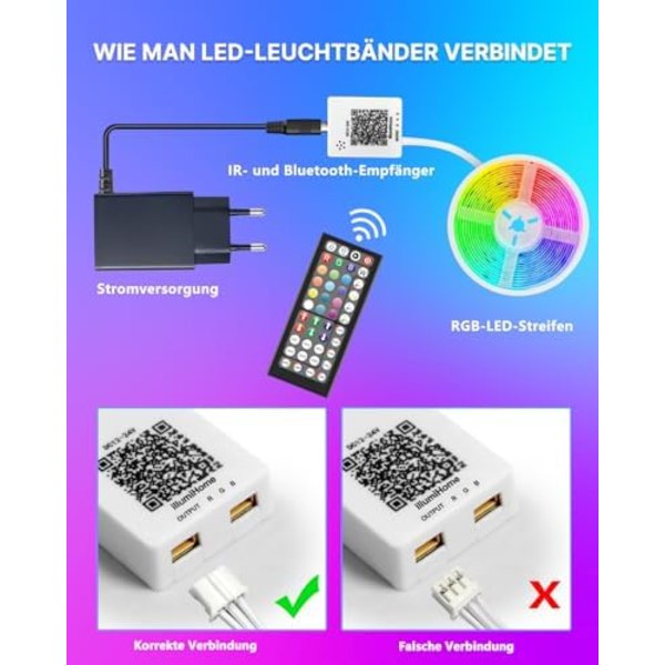 LED-remsa 15 m, Bluetooth LED-remsa 15 m, RGB LED-ljusslinga, remsa ljus med fjärrkontroll