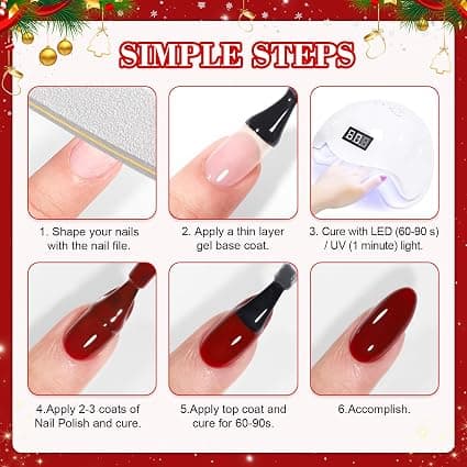 10-Pack Jul gellack Set – Röd, Grön, Vit, Guld, Silver & Glitter (10 x 8 ml)