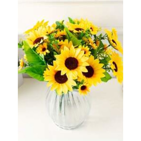 28 Grenar Konstgjorda Solrosor, 4 Buketter Långa Stjälkar Silkesblommor Konstgjorda