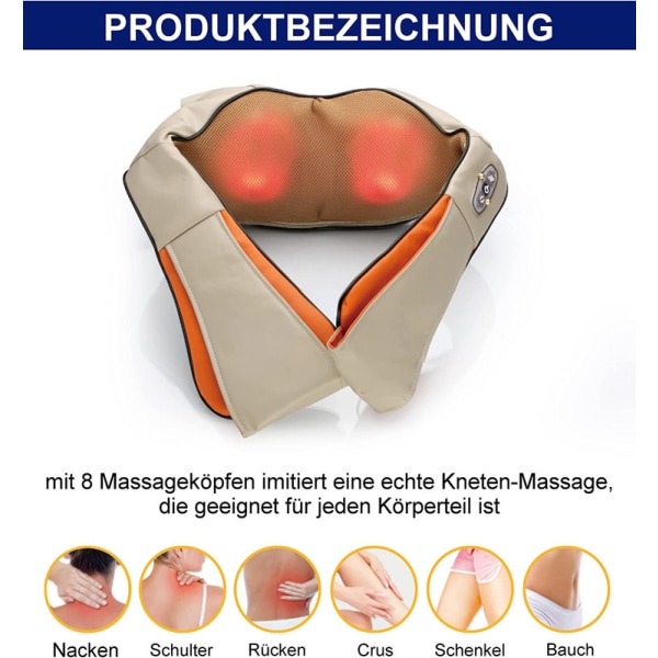 Nackmassageapparat med värmefunktion Elektrisk massageapparat för axelnack och rygg Shiatsu 3D Rotary