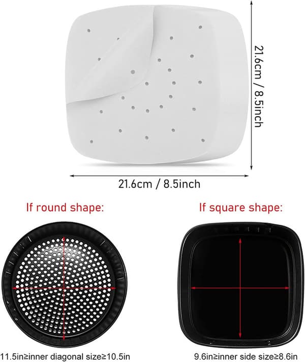 Fyrkantigt perforerat bakpapper till Air Fryer 100-pack Vit 20 c