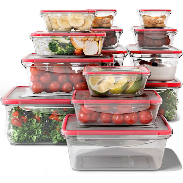 Set med 14 matbehållare i plast med lock, 100 % lufttäta, lunchlåda,
