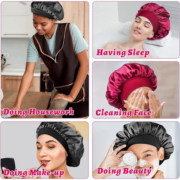 4 stycken sovmössor i satäng, cap med 4 elastiska hårband Huvudbonader för kvinnor och flickor