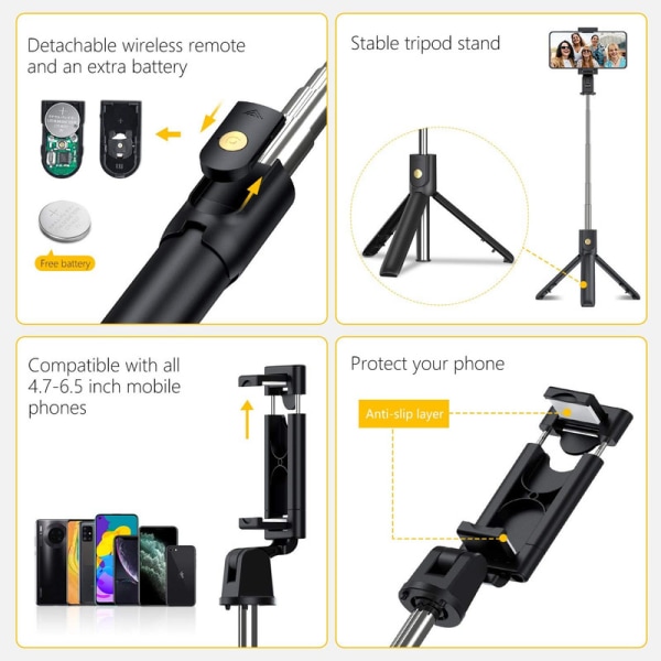 Selfie Stick, 3-i-1 Bluetooth Selfie Stick-stativ,