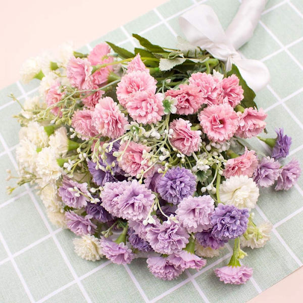Konstgjorda nejlikor Blommor 60 knoppar 3 buntar Realistisk minikrysantemum