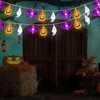 Halloween ljusträdgårdar, 3 x 20 LED-pumpaspökfladdermöss