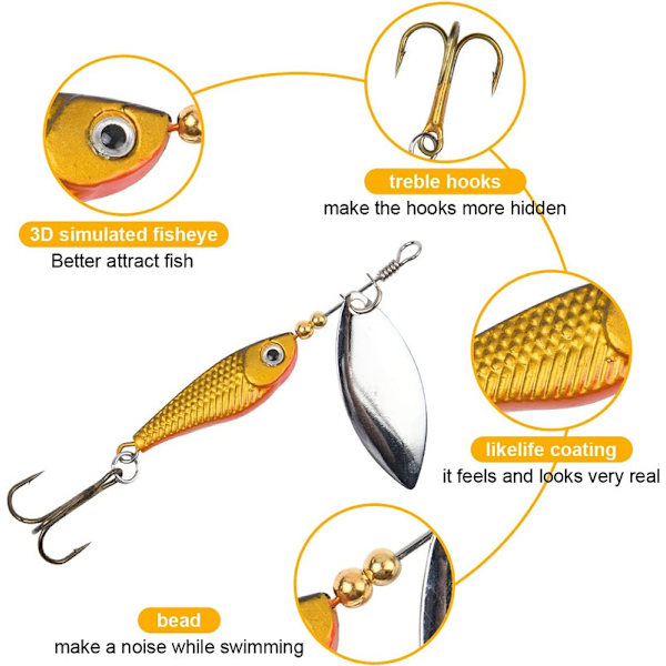 Spinner Blinker Set, 16 delar fiskedrag med diskantkrokar