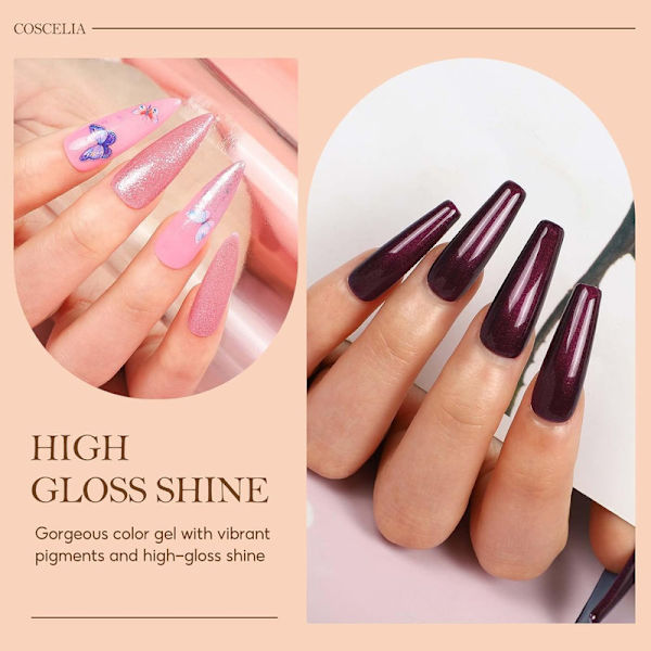 Semipermanent Nagellack 10 st Gel, Rosa, Röd Glitter Gellack Set för Nagelkonst Nybörjare