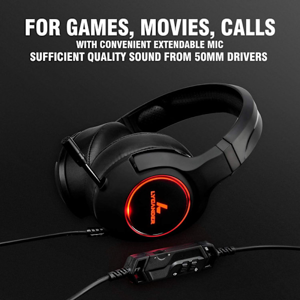 Spelheadset med mikrofon, LED-belysning, 3,5 mm ingång - för PC, PS4, Xbox One, Nintendo Switch