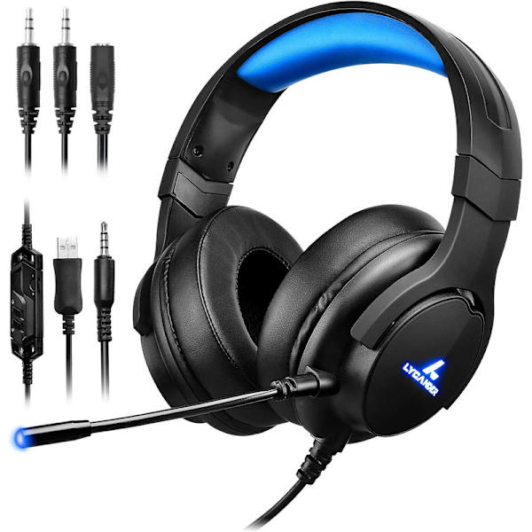 Spelheadset med mikrofon och LED-ljus, 3,5 mm-ingång, för PC, PS4, Xbox One,