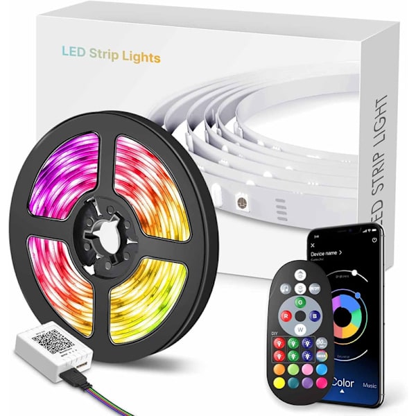 LED-ljusremsor 15 m musik synkronisering färgförändring RGB LED-remsa 44 knappar fjärrkontroll,