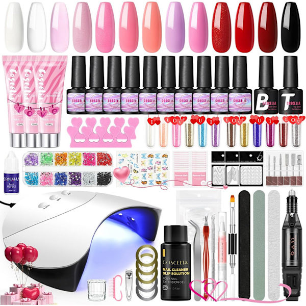 Nagelset Gelnaglar Startpaket med UV/LED-lampa 10 Färger Gelnaglar Set