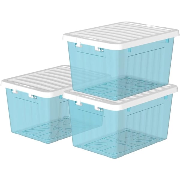 15L x 3 plastförvaringslåda, klarblå, tyglåda, organizer med 3,