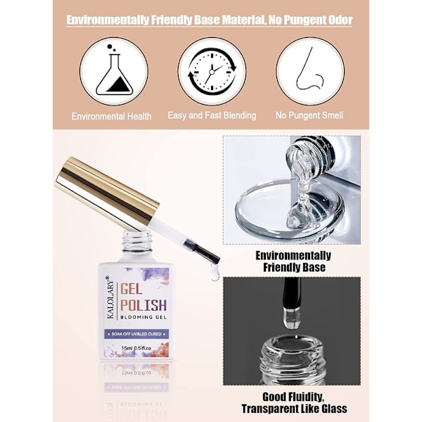 Clear Blooming Gel Nagellack, 15 ml UV LED Soak Off Nail Art
