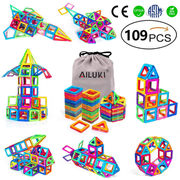 Magnetic Building 3D Blocks 109 Pcs DIY Creative /Storage Bag