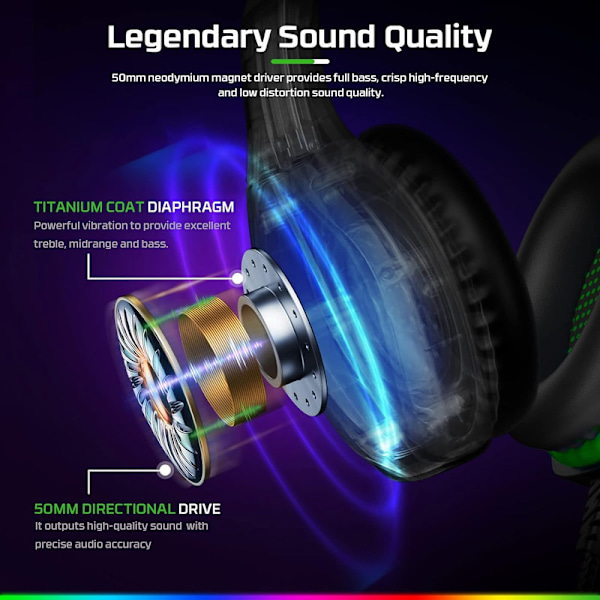 FC100 Spelheadset för PS4/PS5/PC/Xbox/Switch, Xbox-headset med RGB-belysning