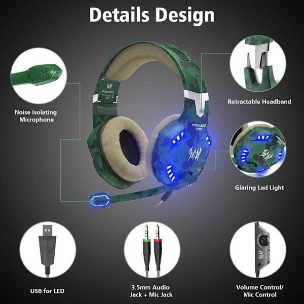 Spelheadset BX014G, kamouflage