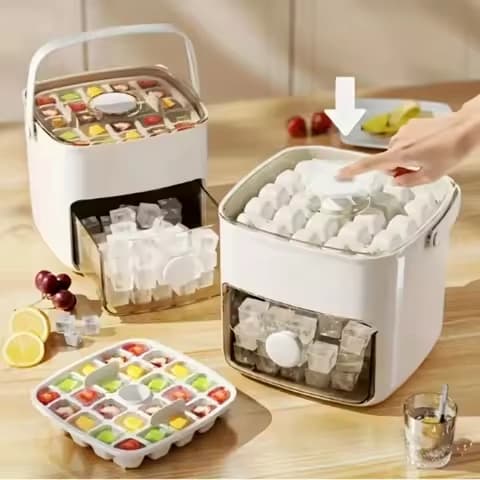 50-Cube Ice Maker with Easy Press Cap Double Layer Ice Cube Maker Refrigerator Household Ice Storage Ice Box