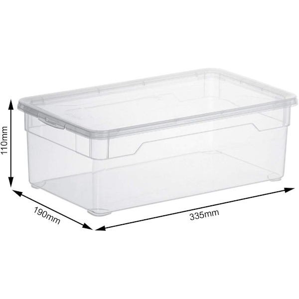 Set med 4 genomskinliga skokartonger för damer, 5 L, med lock, 33 x 19 x 11 cm (L x B x H)
