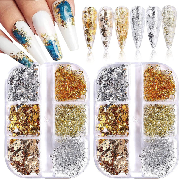 nagelfolie flingor holografisk glitter guld silver flingor för naglar,