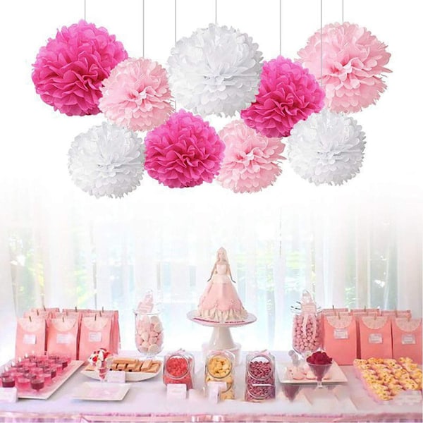 24 Pom Poms Decorations Gold White Black, Paper Flower Pompom Balls Tissue for Birthday Party, New