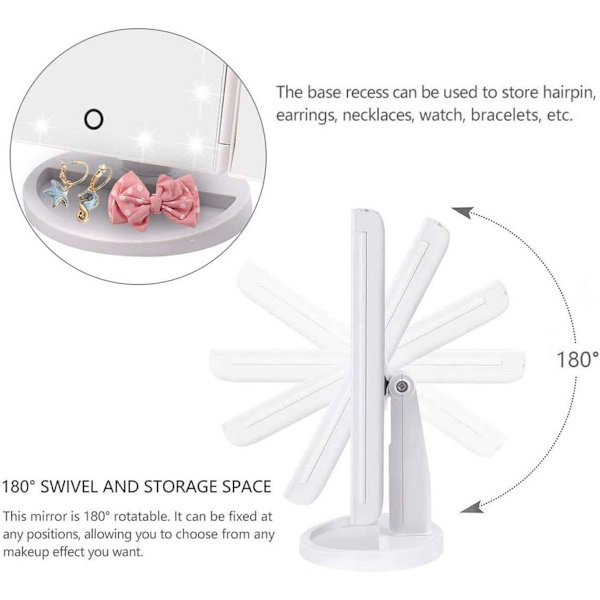 Sminkningsspegel, 1x/2x/3x, trestegs sminkningsspegel med 21 LED-lampor och justerbar pekskärm