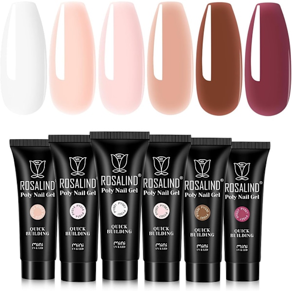 Nagel Poligel 6 Färger 10ml, Nagelbyggnadsgel Kit Förlängning för Nybörjare,