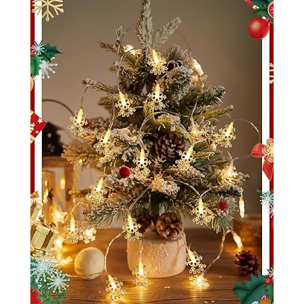 Snöflinga ljuskedjor, 6 m, 40 LED-batteridrivna ljuskedjor, snöflinga ljuskedjor