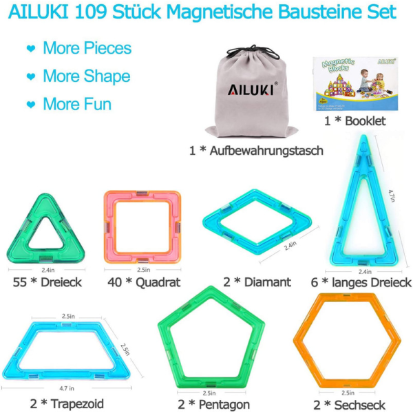 Magnetic Building 3D Blocks 109 Pcs DIY Creative /Storage Bag