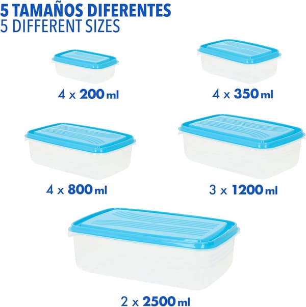 Max Home Pack with 17 Plastic Containers, Capacities from 0.2L to 2.5L, BPA Free Plastic,