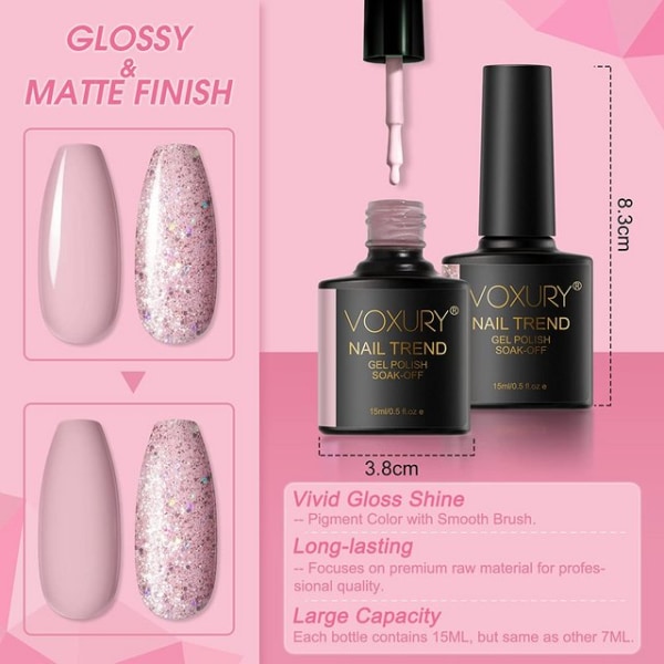 Gel Nail Polish Pink Glitter Pink UV2pcs 15ml