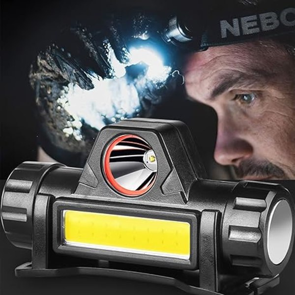 2 Pannlampa, uppladdningsbar LED-Headlamp COB with 5 Light Modes, Headlamp Fishing Running USB Rechargeabl
