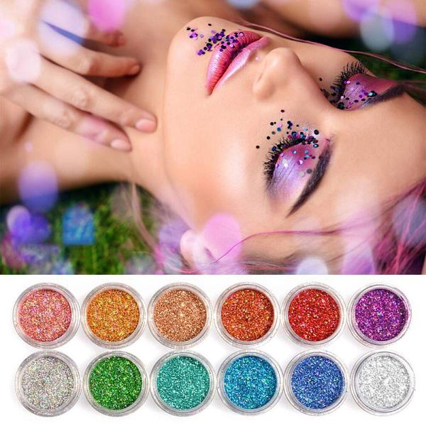 12 askar glitter för ansiktskroppssminkning