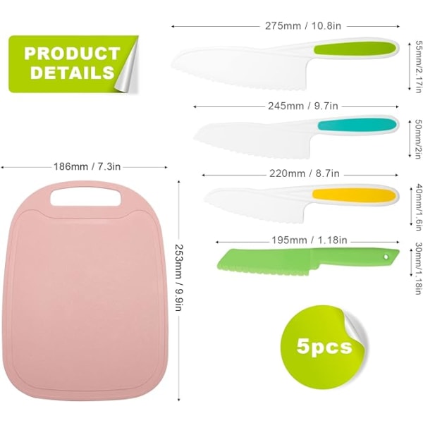 Kids Knife Plastic, 4 Färgglada Barnknivar för Matlagning och 1 Rektangulär Skärbräda Kids Knife Set Safe