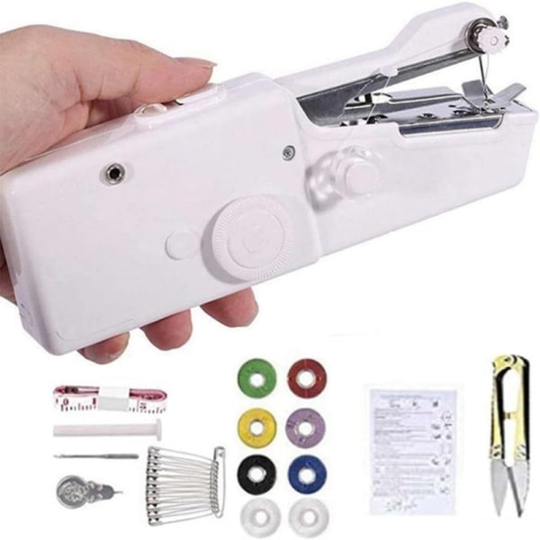 White Mini Hand Sewing Machine, Portable Electric Sewing Machine for DIY Hand Sewing Products,
