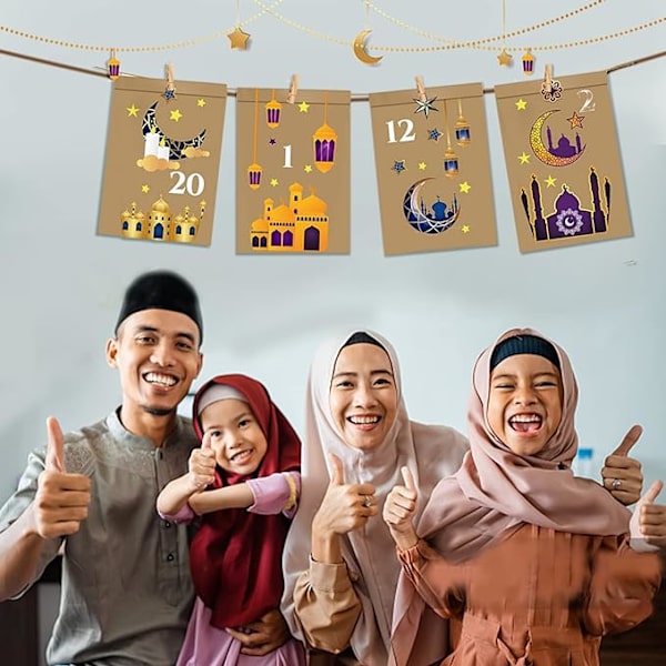 själv-Ramadan för fyllning, 30 stycken Eid Mubarak-presentpåsar, papperspåsar, presentpåsar,