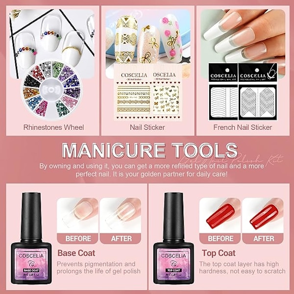 Kit Vernis Semi Permanent 10PC Gels, 36W Lampe U V/LED Vernis