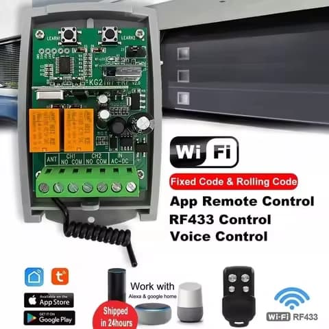 Smart Wifi Door Switch Universal Garage Door Receiver 2CH Remote Control Gate Opener Controller 433mhz 433.92 Transmitter