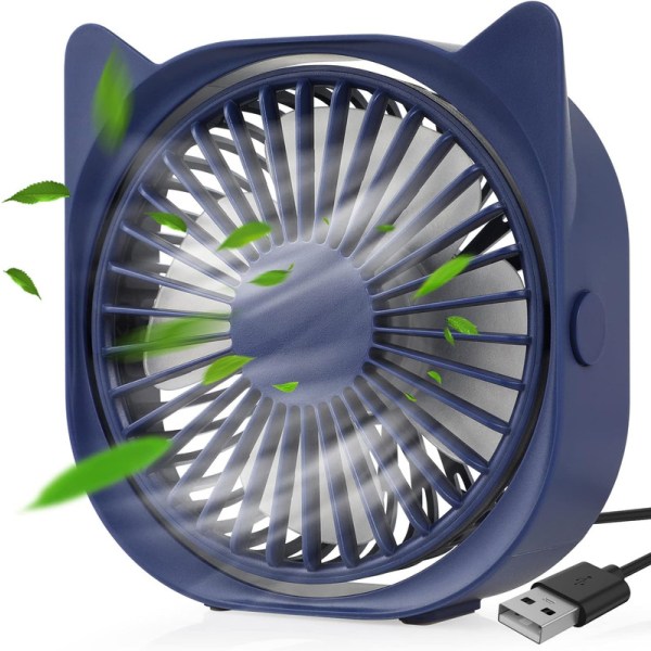USB Table Fan, 360° Rotating Mini Fan, 3 Speeds Desk Fan with USB Cable 1.1M for Study,